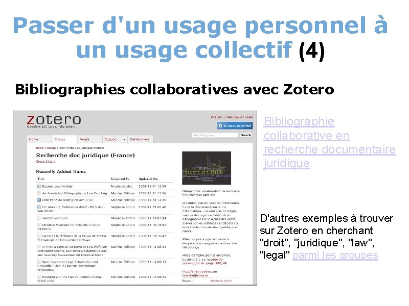 Passer d'un usage personnel à un usage collectif (4) Bibliographies collaboratives avec Zotero Bibliographie