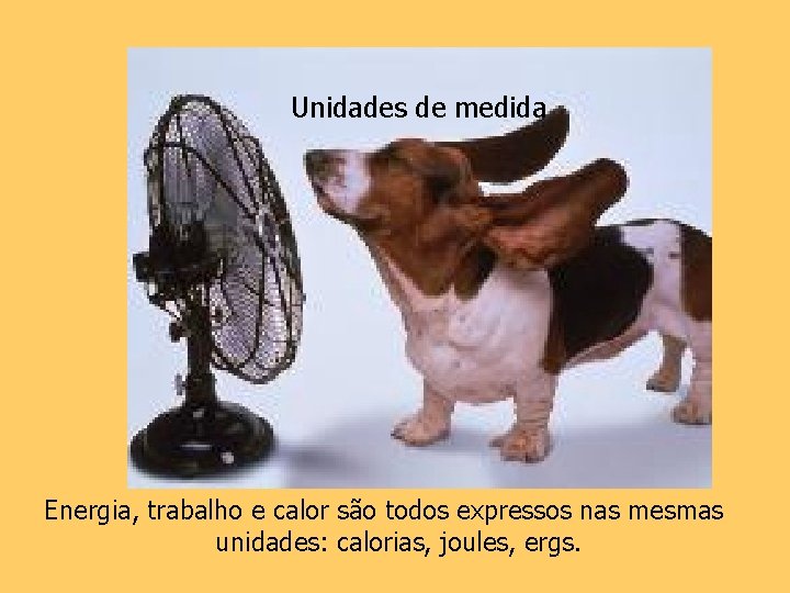 Unidades de medida Energia, trabalho e calor são todos expressos nas mesmas unidades: calorias,