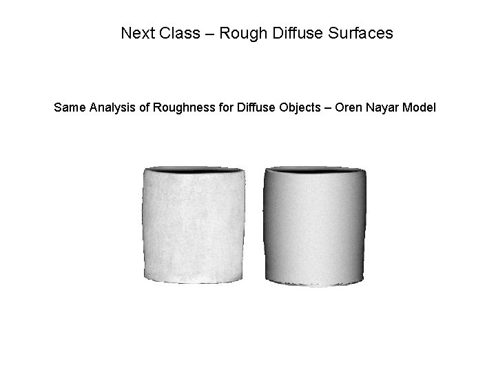 Next Class – Rough Diffuse Surfaces Same Analysis of Roughness for Diffuse Objects –