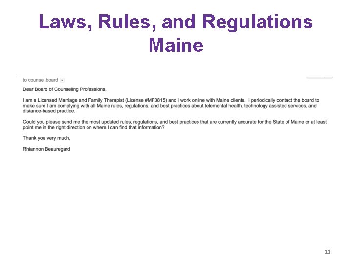 Laws, Rules, and Regulations Maine 11 