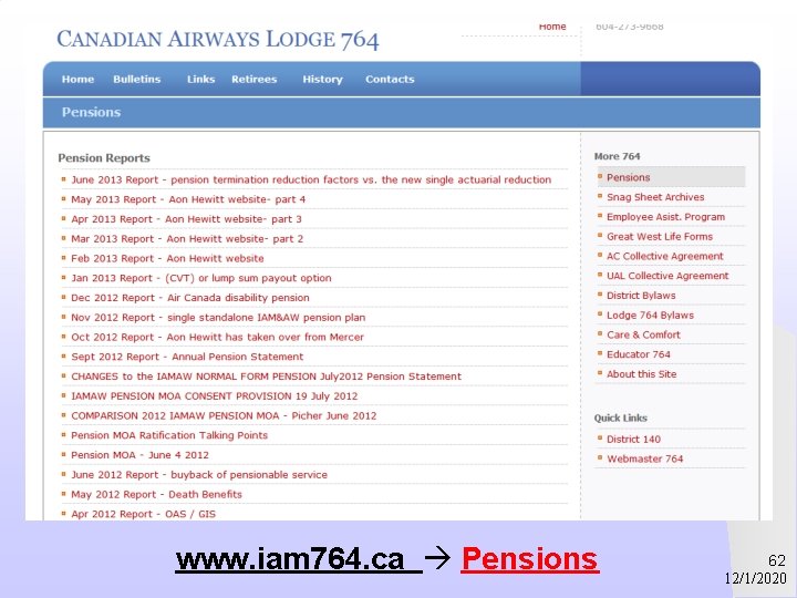 www. iam 764. ca Pensions 62 12/1/2020 