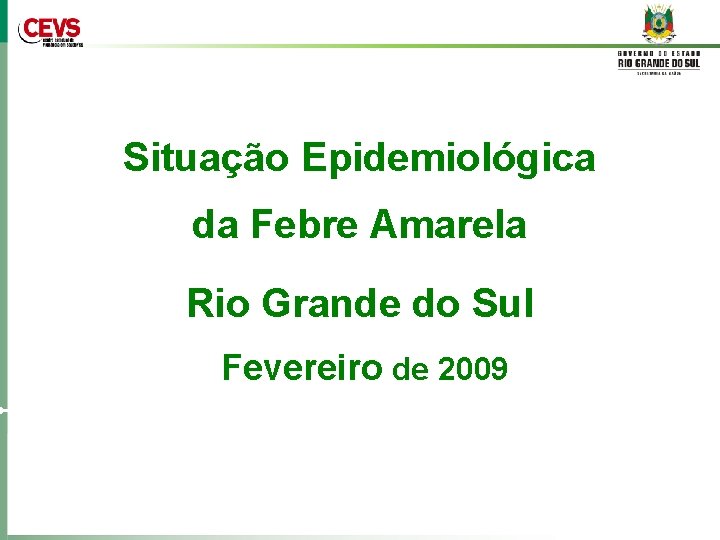 Situação Epidemiológica da Febre Amarela Rio Grande do Sul Fevereiro de 2009 