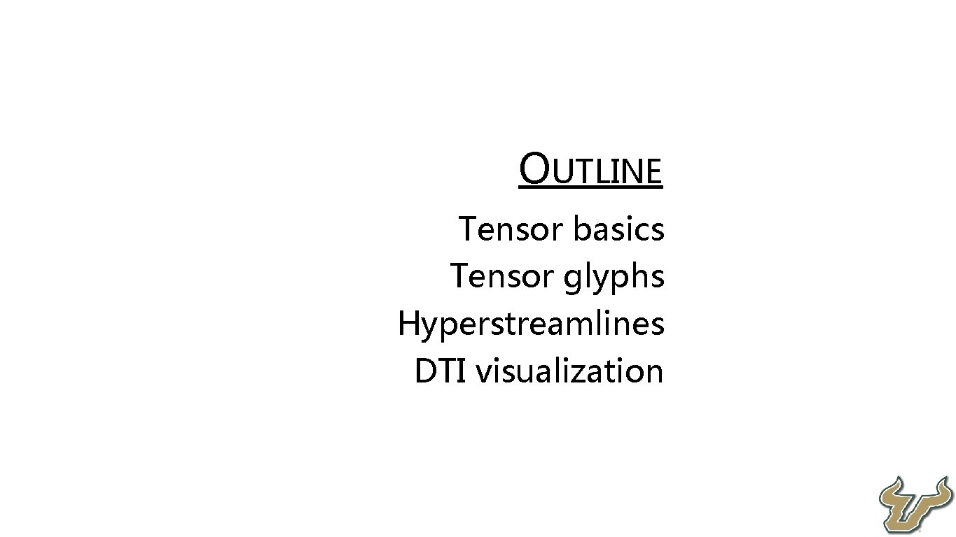 • Tensor basics Tensor glyphs Hyperstreamlines DTI visualization • • • OUTLINE •