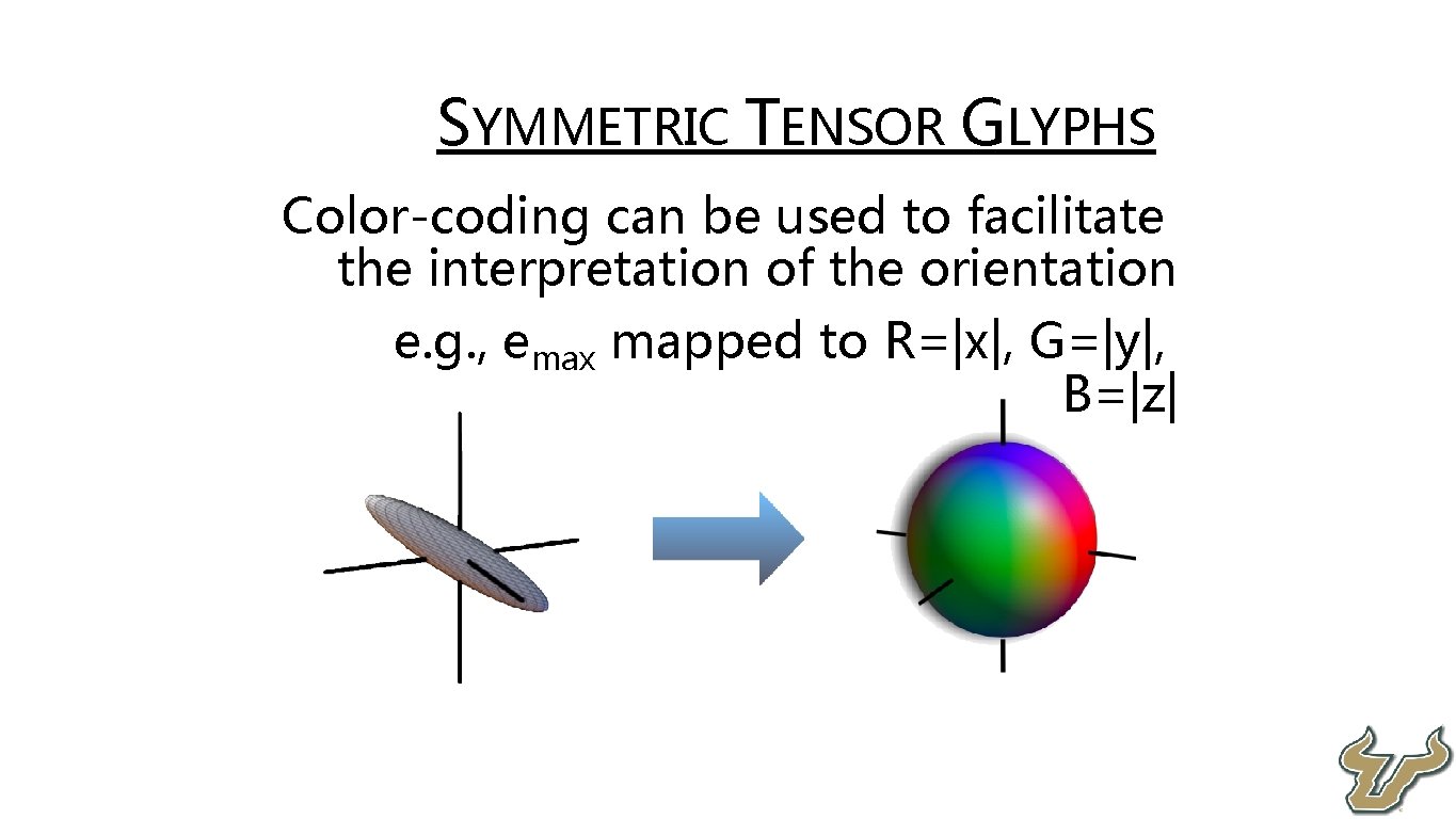  • • SYMMETRIC TENSOR GLYPHS Color-coding can be used to facilitate the interpretation