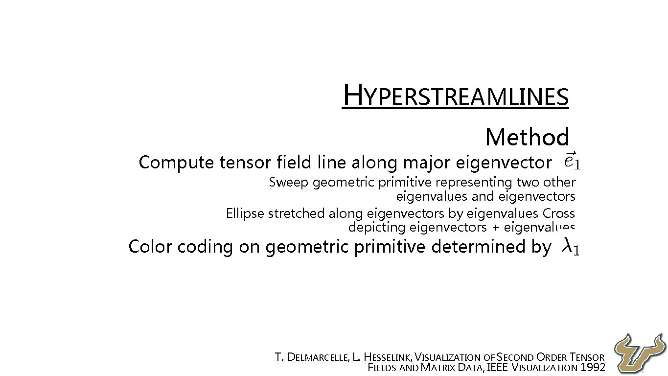  • HYPERSTREAMLINES • • Method Compute tensor field line along major eigenvector. Sweep