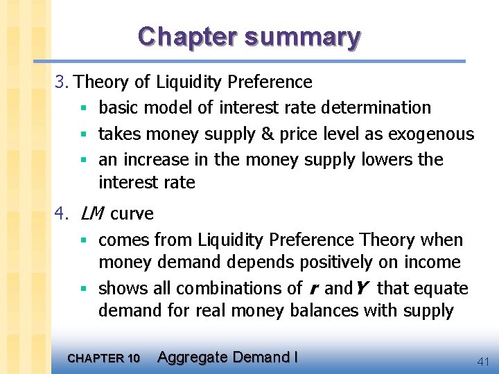 Chapter summary 3. Theory of Liquidity Preference § basic model of interest rate determination
