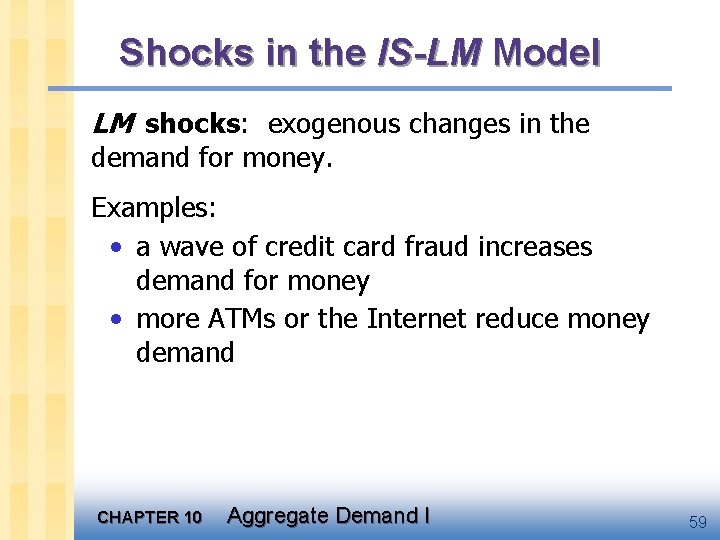 Shocks in the IS-LM Model LM shocks: exogenous changes in the demand for money.