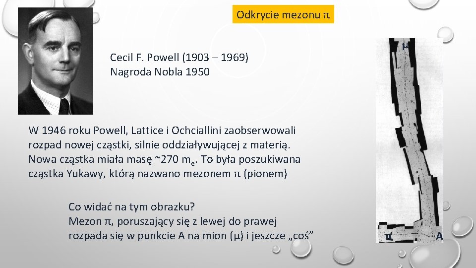 Odkrycie mezonu π μ Cecil F. Powell (1903 – 1969) Nagroda Nobla 1950 W