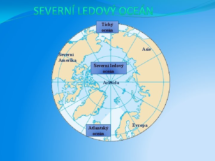 Tichý oceán Asie Severní Amerika Severní ledový oceán Arktida Atlantský oceán Evropa 