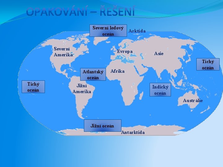 Severní ledový oceán Severní Amerika Evropa Atlantský oceán Tichý oceán Arktida Asie Tichý oceán