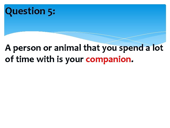 Question 5: A person or animal that you spend a lot of time with