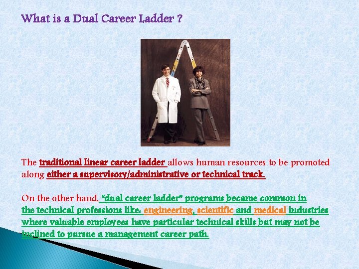 What is a Dual Career Ladder ? The traditional linear career ladder allows human