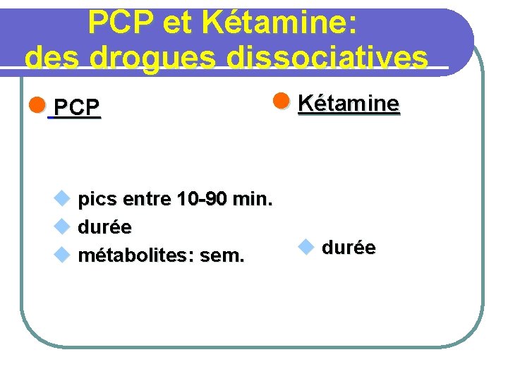PCP et Kétamine: des drogues dissociatives l PCP l Kétamine u pics entre 10