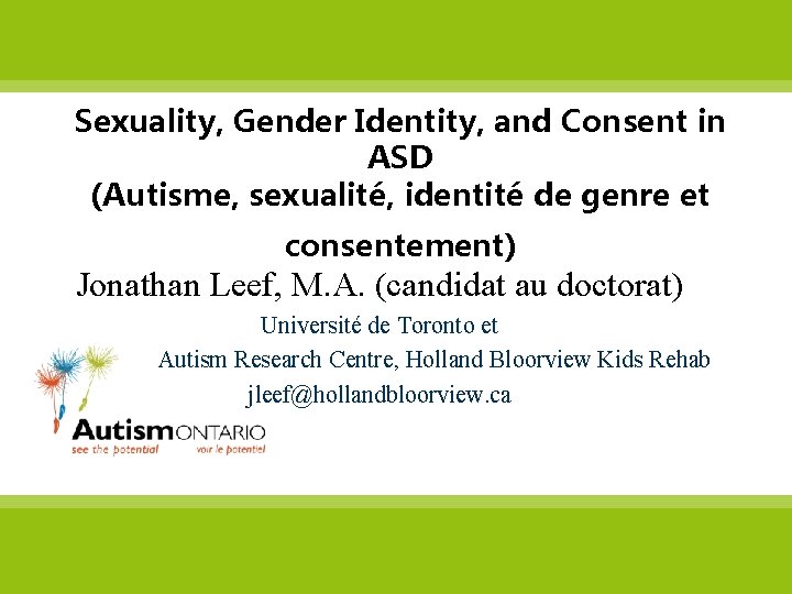 Sexuality, Gender Identity, and Consent in ASD (Autisme, sexualité, identité de genre et consentement)