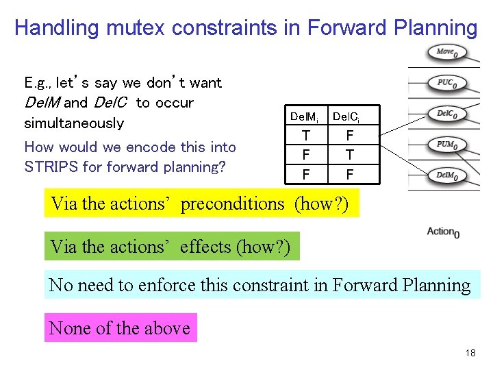 Handling mutex constraints in Forward Planning E. g. , let’s say we don’t want Handling mutex constraints in Forward Planning E. g. , let’s say we don’t want