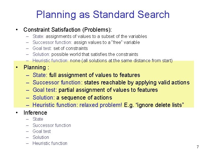 Planning as Standard Search • Constraint Satisfaction (Problems): – – – State: assignments of Planning as Standard Search • Constraint Satisfaction (Problems): – – – State: assignments of