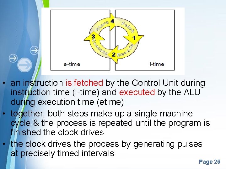  • an instruction is fetched by the Control Unit during instruction time (i-time)