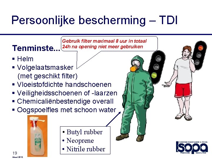 Persoonlijke bescherming – TDI Tenminste. . . Gebruik filter maximaal 8 uur in totaal