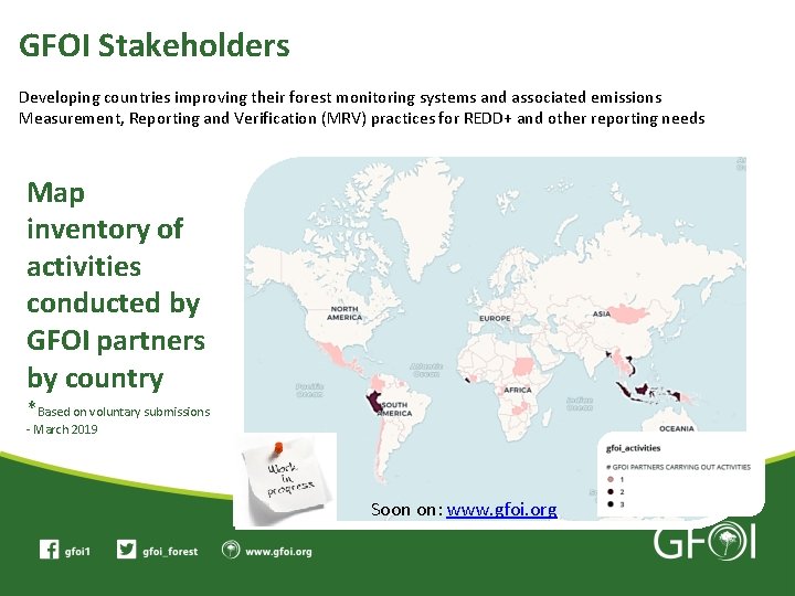 GFOI Stakeholders Developing countries improving their forest monitoring systems and associated emissions Measurement, Reporting