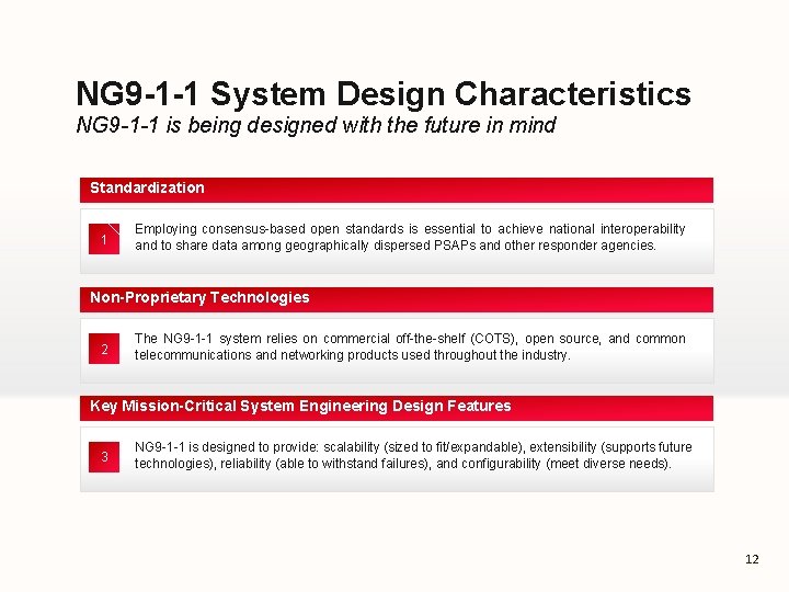 NG 9 -1 -1 System Design Characteristics NG 9 -1 -1 is being designed