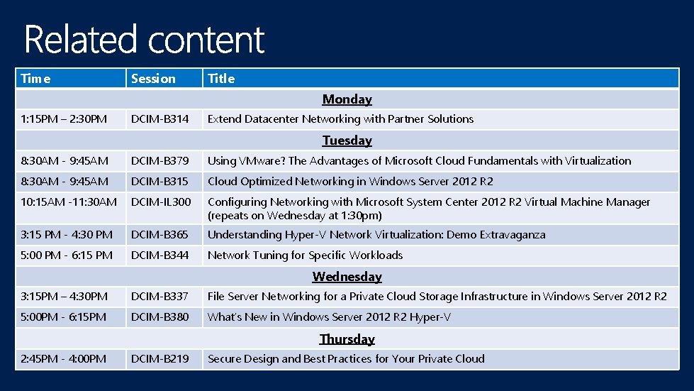 Time Session Title Monday 1: 15 PM – 2: 30 PM DCIM-B 314 Extend