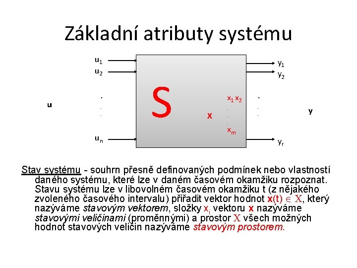 Základní atributy systému u 1 u 2 u . . . un S y