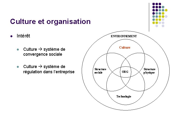 Culture et organisation l Intérêt l Culture système de convergence sociale l Culture système