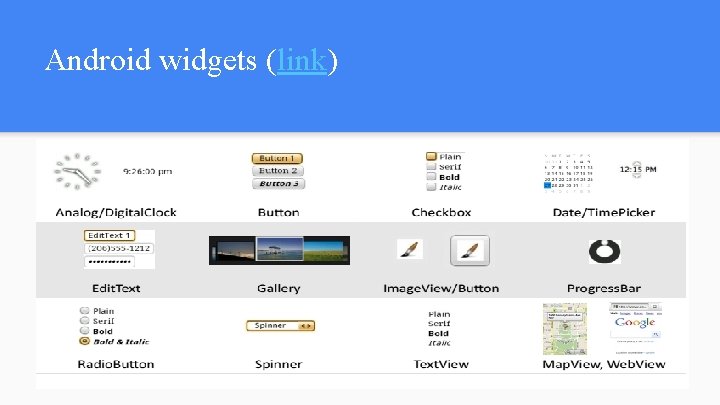 Android widgets (link) Android widgets (link)