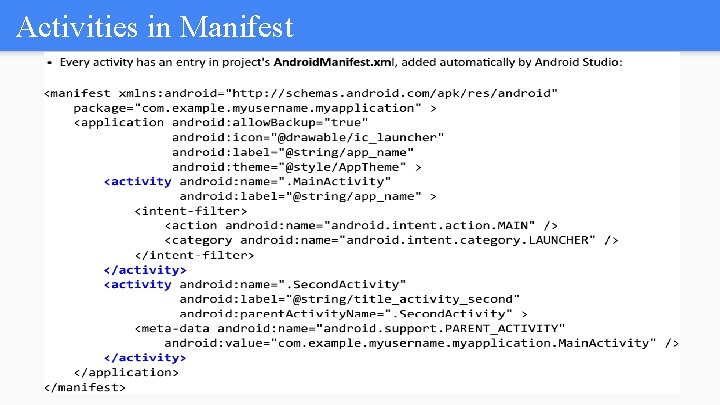Activities in Manifest Activities in Manifest