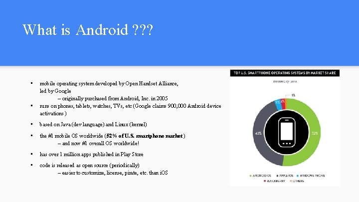 What is Android ? ? ? • • mobile operating system developed by Open What is Android ? ? ? • • mobile operating system developed by Open