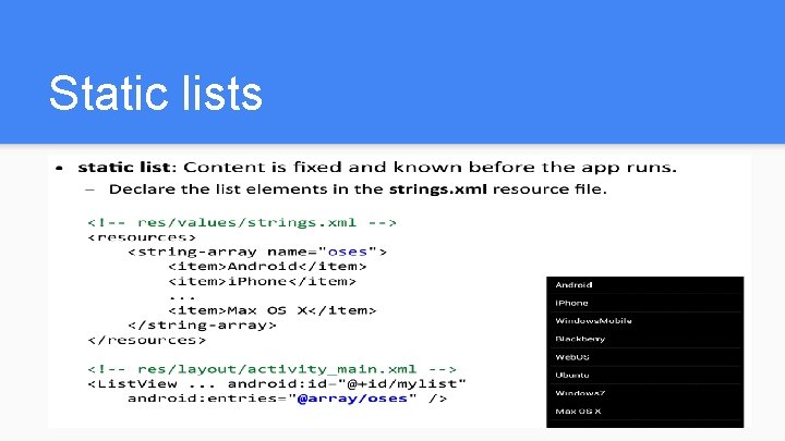 Static lists Static lists