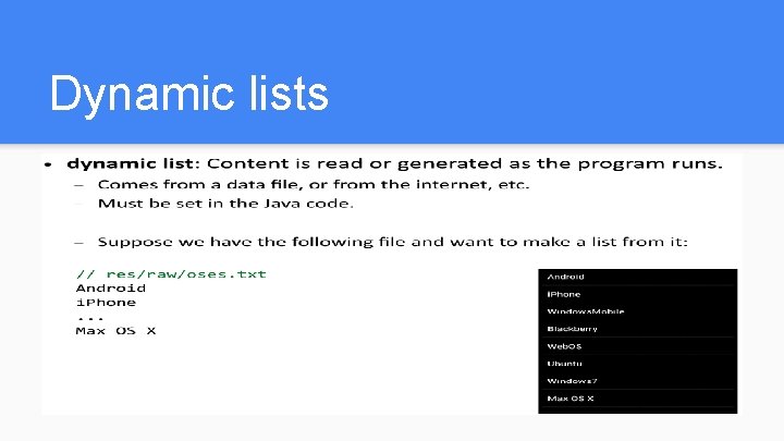 Dynamic lists Dynamic lists