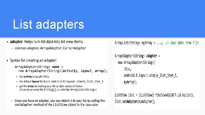 List adapters List adapters