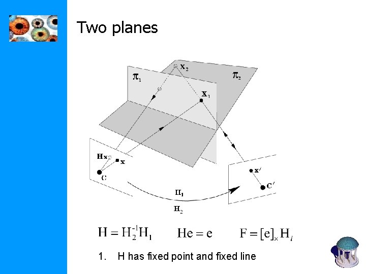 Two planes 1. H has fixed point and fixed line Two planes 1. H has fixed point and fixed line
