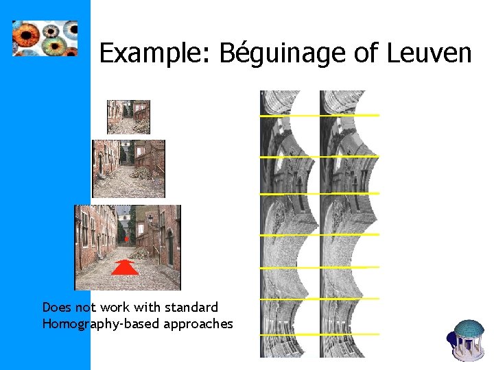Example: Béguinage of Leuven Does not work with standard Homography-based approaches Example: Béguinage of Leuven Does not work with standard Homography-based approaches