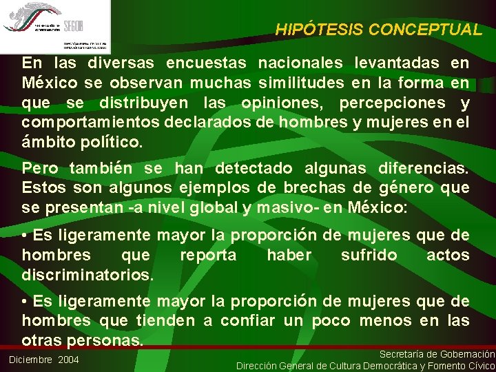 HIPÓTESIS CONCEPTUAL En las diversas encuestas nacionales levantadas en México se observan muchas similitudes