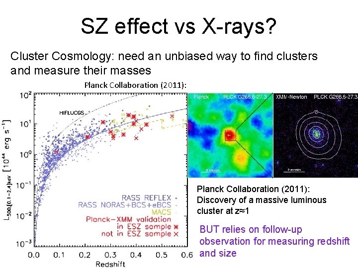 SZ effect vs X-rays? Cluster Cosmology: need an unbiased way to find clusters and