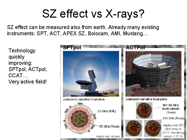 SZ effect vs X-rays? SZ effect can be measured also from earth. Already many SZ effect vs X-rays? SZ effect can be measured also from earth. Already many