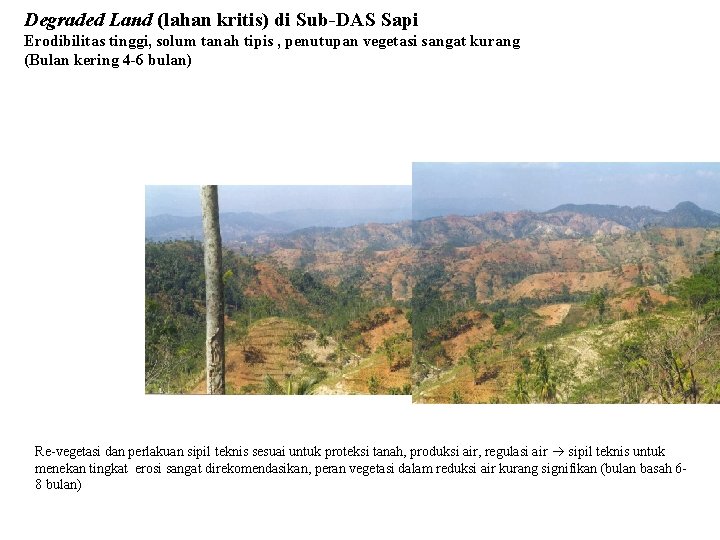 Degraded Land (lahan kritis) di Sub-DAS Sapi Erodibilitas tinggi, solum tanah tipis , penutupan