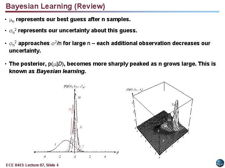 Bayesian Learning (Review) • n represents our best guess after n samples. • n Bayesian Learning (Review) • n represents our best guess after n samples. • n