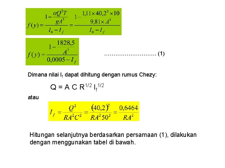……………. (1) Dimana nilai If dapat dihitung dengan rumus Chezy: Q = A C