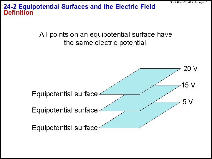 24 -2 Equipotential Surfaces and the Electric Field Definition Aljalal-Phys. 102 -142 -Ch 24