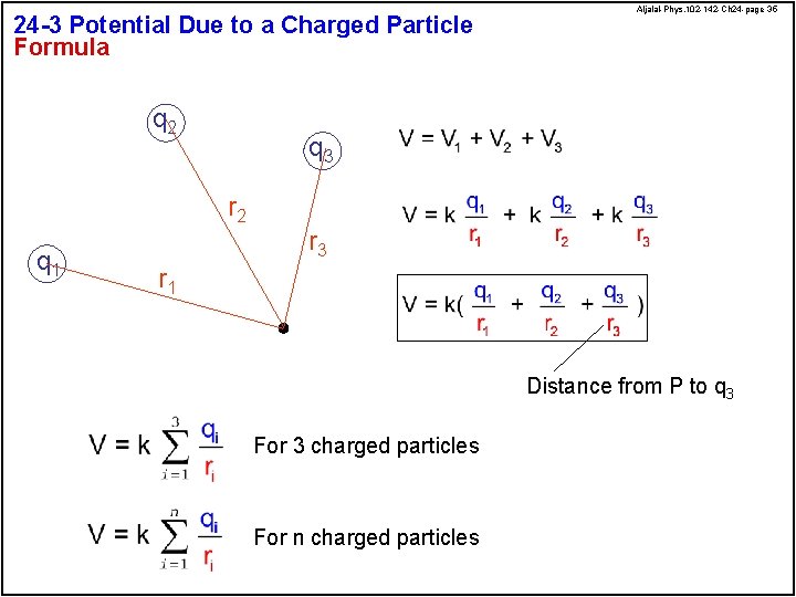 24 -3 Potential Due to a Charged Particle Formula q 2 Aljalal-Phys. 102 -142