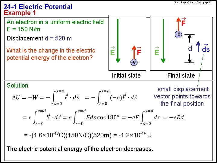 Aljalal-Phys. 102 -142 -Ch 24 -page 5 24 -1 Electric Potential Example 1 An