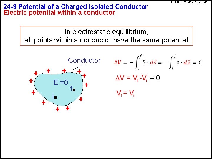 24 -9 Potential of a Charged Isolated Conductor Electric potential within a conductor Aljalal-Phys.