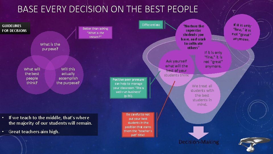 BASE EVERY DECISION ON THE BEST PEOPLE GUIDELINES FOR DECISIONS Better than asking “What