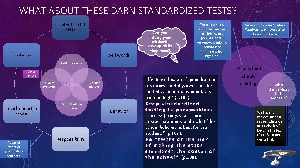 WHAT ABOUT THESE DARN STANDARDIZED TESTS? Student social skills Self worth + test scores