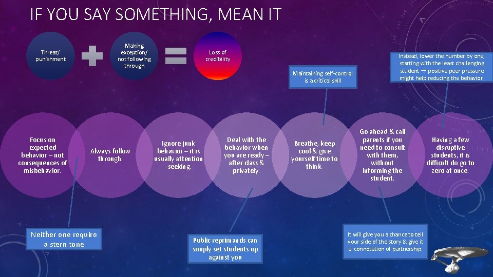 IF YOU SAY SOMETHING, MEAN IT Making exception/ not following through Threat/ punishment Loss