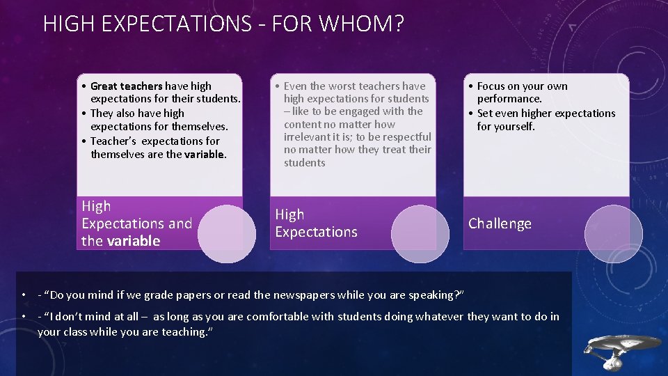 HIGH EXPECTATIONS - FOR WHOM? • Great teachers have high expectations for their students.