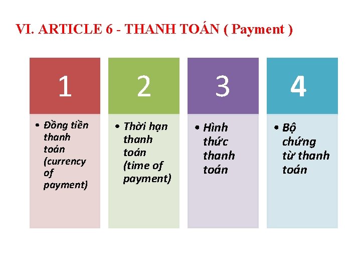 VI. ARTICLE 6 - THANH TOÁN ( Payment ) 1 2 • Ðồng tiền